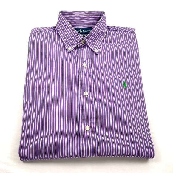Ralph Lauren Mens Custom Fit Purple Stripe Long Sleeve Dress Shirt Size 15 32/33 - Picture 1 of 11